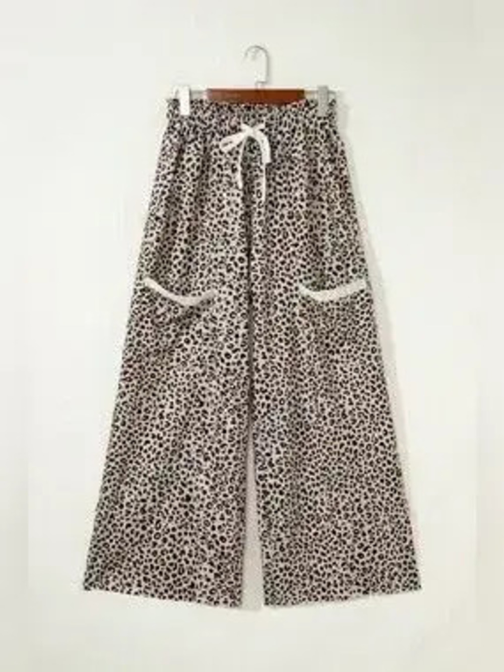 Leopard Print Wide-Leg Pants with Drawstring - Picture 7 of 9